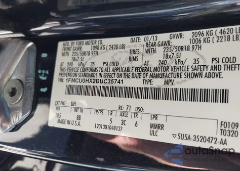 2013 Ford Escape Sel from USA, damaged, VIN 1FMCU0HX2DUC35741